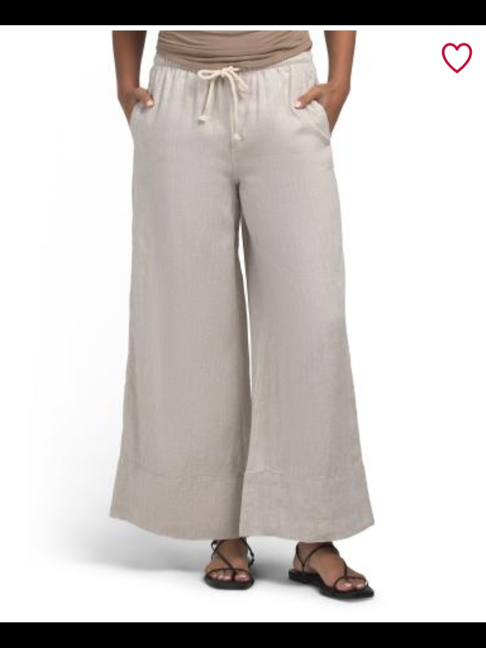Calypso St. Barth Beige Wide-Leg Drawstring Linen Pants